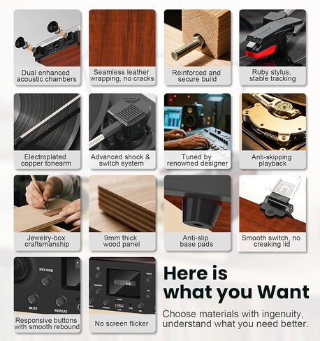Classic Walnut Bluetooth Record Player, 3-Speed Turntable in Kuwait