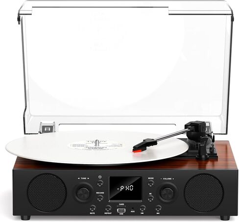 Classic Walnut Bluetooth Record Player, 3-Speed Turntable in Kuwait