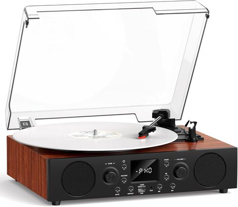 Classic Walnut Bluetooth Record Player, 3-Speed Turntable in Kuwait