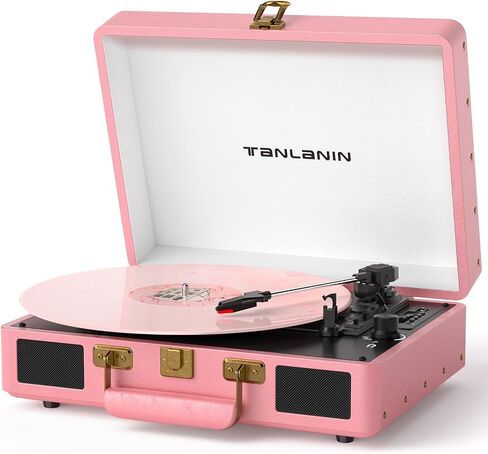 Portable Vinyl Record Player with Bluetooth and USB Recording, Vintage Suitcase Record Player with Built-in Stereo Speakers, 3-Speed Turntable, RCA/AUX/Headphone Jack, Orange in Kuwait
