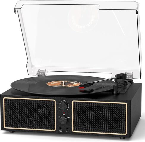 Vinyl Record Player with 4 Built-in Stereo Speakers, Turntable for Vinyl Records, Retro LP Player with Bluetooth, 3-Speed Record Player with AUX Input, RCA Output, Headphone Jack & PC Recording in Kuwait