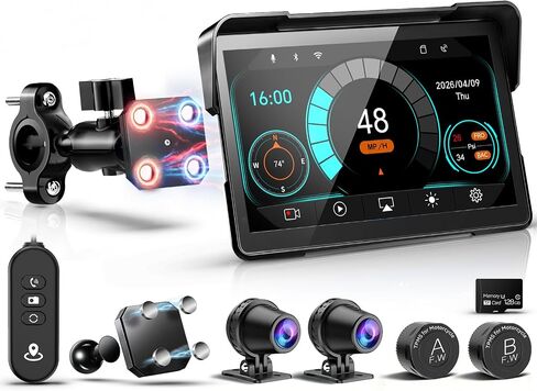 2026 LBW 7 بوصة نظام تحديد المواقع العالمي للدراجات النارية CarPlay (يتضمن 128G SD) مع نظام ملاحة تلقائي يعمل بنظام Android، كاميرا داش مزدوجة 2K، شاشة مقاومة للماء عالية الدقة، TPMS، جهاز تحكم عن بعد، BT، حامل تصميم مغناطيسي سريع التحرير in Kuwait