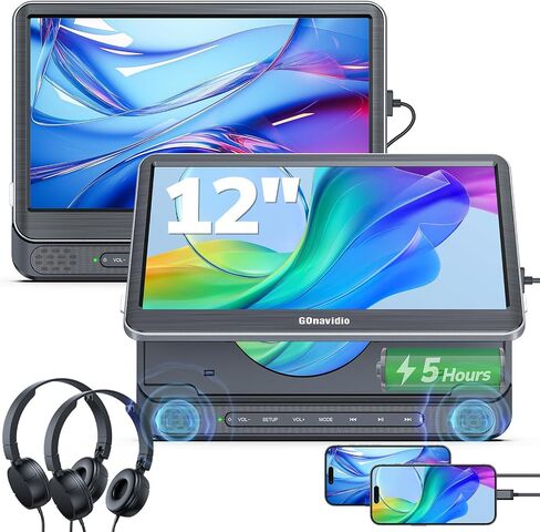 12" Dual Car DVD Players with HDMI Input, 5-Hour Battery, Screen Mirroring in Kuwait