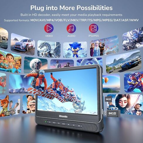 12" Dual Car DVD Players with HDMI Input, 5-Hour Battery, Screen Mirroring in Kuwait