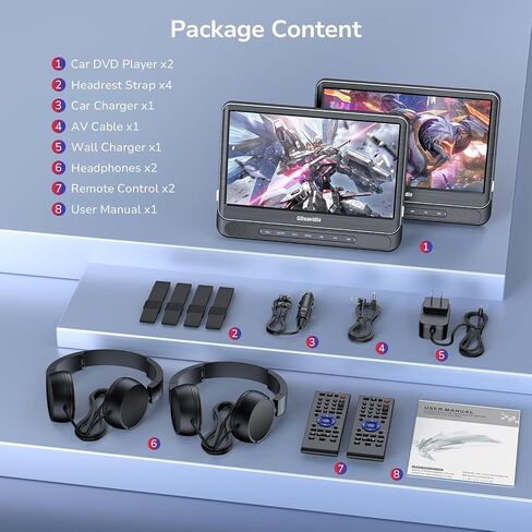 12" Dual Car DVD Players with HDMI Input, 5-Hour Battery, Screen Mirroring in Kuwait