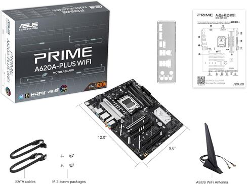 ASUS Prime A620A-PLUS WiFi AMD ATX Motherboard, DDR5, WiFi 6, 1Gb LAN, PCIe 4.0, 2X M.2, DisplayPort, HDMI, 2X USB-C 5Gb in Saudi Arabia
