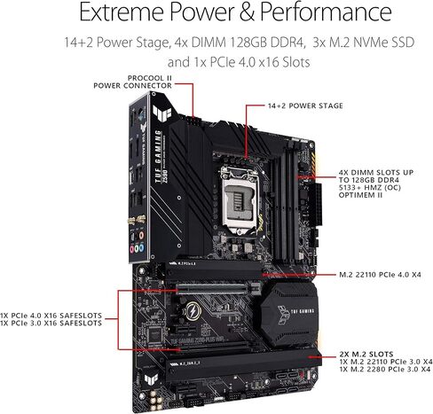 ASUS TUF Gaming Z590-Plus WiFi 6 LGA 1200 (Intel 11th/10th Gen) ATX Gaming Motherboard (PCIe 4.0, 3xM.2/NVMe SSD, 14+2 Power Stages, USB 3.2 Front Panel Type-C,2.5Gb LAN, Thunderbolt 4, Aura RGB) in Saudi Arabia