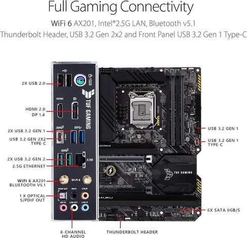 ASUS TUF Gaming Z590-Plus WiFi 6 LGA 1200 (Intel 11th/10th Gen) ATX Gaming Motherboard (PCIe 4.0, 3xM.2/NVMe SSD, 14+2 Power Stages, USB 3.2 Front Panel Type-C,2.5Gb LAN, Thunderbolt 4, Aura RGB) in Saudi Arabia