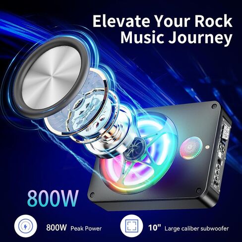 Bluetooth Connection 800W Subwoofer and Amp Package with Three Speakers, Adjustable Multicolor LED Lights, Deep Bass Boost, Phone Connectivity for Music Playback, Fits 12V & 24V, All Vehicle Models in Saudi Arabia