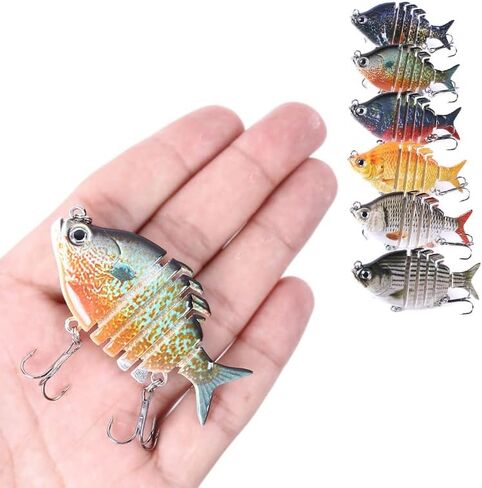 6PCS/Realistic Bluegill Swimbait for Bass Fishing, Multi Jointed Sunfish Lure Slow Sinking, 6-Segment Hard Bait with Treble Hooks, Lifelike Bionic Bass Killer for Freshwater Pike Trout in Kuwait