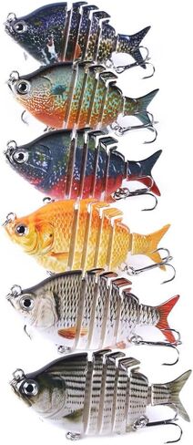 6PCS/Realistic Bluegill Swimbait for Bass Fishing, Multi Jointed Sunfish Lure Slow Sinking, 6-Segment Hard Bait with Treble Hooks, Lifelike Bionic Bass Killer for Freshwater Pike Trout in Kuwait