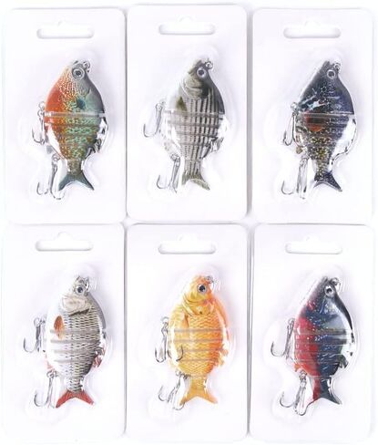 6PCS/Realistic Bluegill Swimbait for Bass Fishing, Multi Jointed Sunfish Lure Slow Sinking, 6-Segment Hard Bait with Treble Hooks, Lifelike Bionic Bass Killer for Freshwater Pike Trout in Kuwait