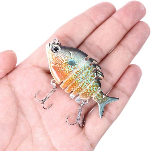 6PCS/Realistic Bluegill Swimbait for Bass Fishing, Multi Jointed Sunfish Lure Slow Sinking, 6-Segment Hard Bait with Treble Hooks, Lifelike Bionic Bass Killer for Freshwater Pike Trout in Kuwait