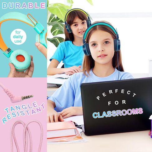 CN-Outlet 10 Pack Classroom Headphones Bulk for K-12 School Kids, Class Set Headphones for Students Teens Library Computer Testing Centers (Mixed Color with Microphone) in Kuwait