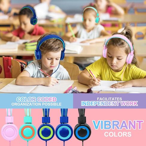 CN-Outlet 10 Pack Classroom Headphones Bulk for K-12 School Kids, Class Set Headphones for Students Teens Library Computer Testing Centers (Mixed Color with Microphone) in Kuwait