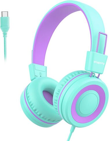 USB Type C On-Ear Kids Headphone for School, Wired Kids Headphones-Blue in Saudi Arabia