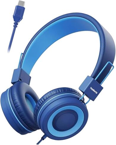 USB Type C On-Ear Kids Headphone for School, Wired Kids Headphones-Blue in Saudi Arabia