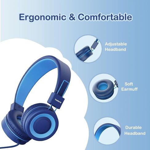 USB Type C On-Ear Kids Headphone for School, Wired Kids Headphones-Blue in Saudi Arabia