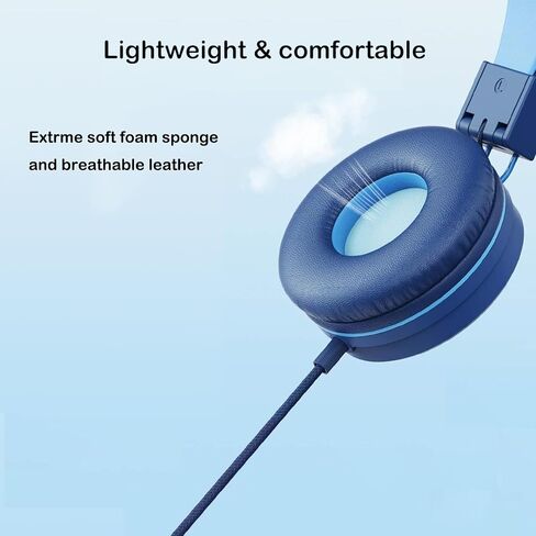 USB Type C On-Ear Kids Headphone for School, Wired Kids Headphones-Blue in Saudi Arabia