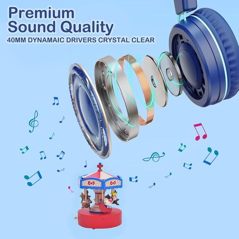 USB Type C On-Ear Kids Headphone for School, Wired Kids Headphones-Blue in Saudi Arabia