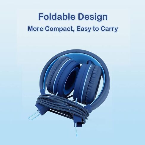 USB Type C On-Ear Kids Headphone for School, Wired Kids Headphones-Blue in Saudi Arabia