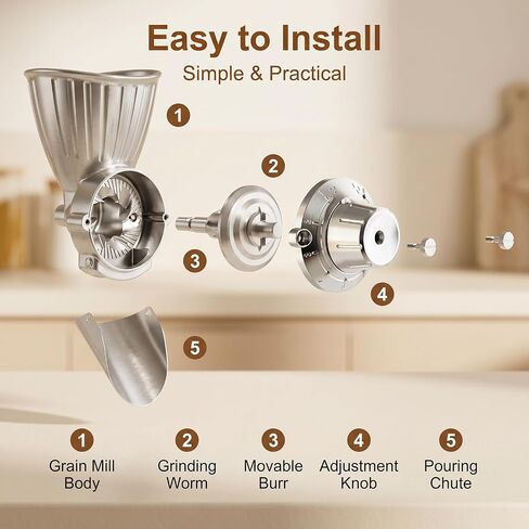 GVODE Grain Mill Attachment for KitchenAid Stand Mixer, 9 Grind Levels in Kuwait