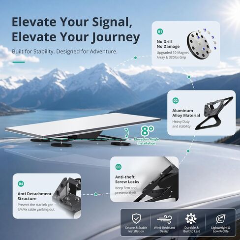 XLTTYWL® 8° Tilt Magnetic Roof Mount for Starlink Gen 3/4/4X & Enterprise in Kuwait