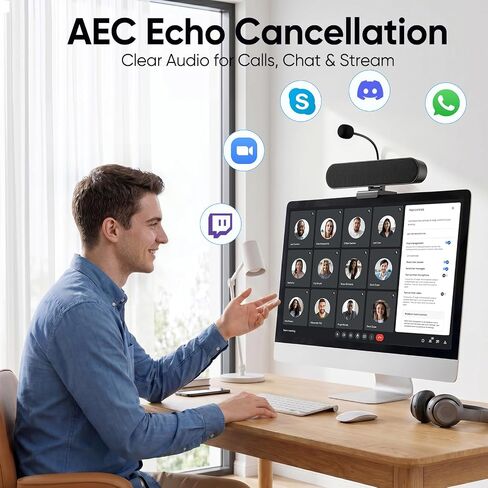 Inwa Computer Speakers with Microphone for Desktop PC, USB Wired Clip On Computer Sound Bar, Plug-n-Play Laptop Speaker w/Mic for Meeting/Gaming/Learning, Clear Audio, Easily Clamps to Monitors in Kuwait