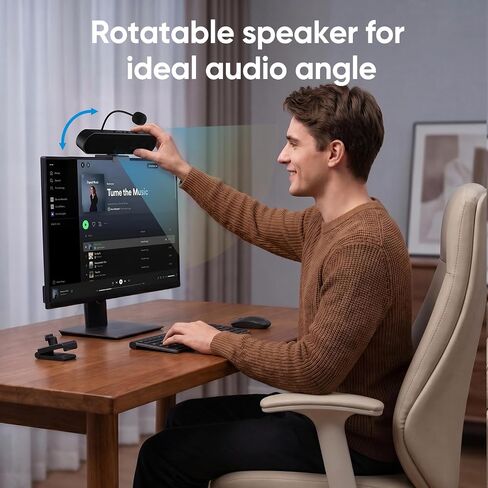 Inwa Computer Speakers with Microphone for Desktop PC, USB Wired Clip On Computer Sound Bar, Plug-n-Play Laptop Speaker w/Mic for Meeting/Gaming/Learning, Clear Audio, Easily Clamps to Monitors in Kuwait