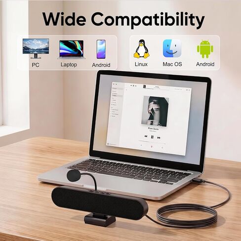 Inwa Computer Speakers with Microphone for Desktop PC, USB Wired Clip On Computer Sound Bar, Plug-n-Play Laptop Speaker w/Mic for Meeting/Gaming/Learning, Clear Audio, Easily Clamps to Monitors in Kuwait