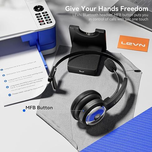 LEVN Bluetooth 5.0 Headset, Wireless Headset with Microphone (AI Noise Cancelling), 35Hrs Bluetooth Headphones with USB Dongle for PC, Suitable for Remote Work/Call Center/Zoom/Online Class, Black in Kuwait