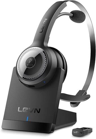 LEVN Bluetooth 5.0 Headset, Wireless Headset with Microphone (AI Noise Cancelling), 35Hrs Bluetooth Headphones with USB Dongle for PC, Suitable for Remote Work/Call Center/Zoom/Online Class, Black in Kuwait