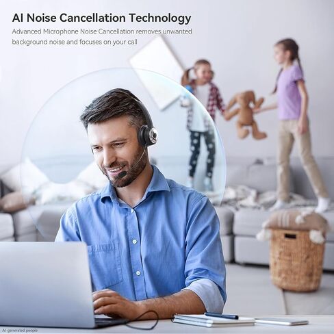 LEVN Bluetooth 5.0 Headset, Wireless Headset with Microphone (AI Noise Cancelling), 35Hrs Bluetooth Headphones with USB Dongle for PC, Suitable for Remote Work/Call Center/Zoom/Online Class, Black in Kuwait