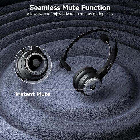 LEVN Bluetooth 5.0 Headset, Wireless Headset with Microphone (AI Noise Cancelling), 35Hrs Bluetooth Headphones with USB Dongle for PC, Suitable for Remote Work/Call Center/Zoom/Online Class, Black in Kuwait