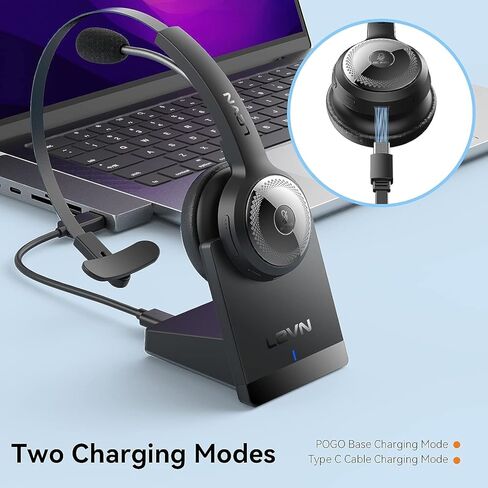 LEVN Bluetooth 5.0 Headset, Wireless Headset with Microphone (AI Noise Cancelling), 35Hrs Bluetooth Headphones with USB Dongle for PC, Suitable for Remote Work/Call Center/Zoom/Online Class, Black in Kuwait