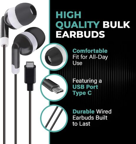 100 Pack USB C Headphones for iPhone 17/16/15 Pro Max, Type C Wired Earbuds with Noise Isolation, USB-C Earphones for iPad, Galaxy S23/S22/S21, Chromebook, MacBook, Android Tablet in Kuwait