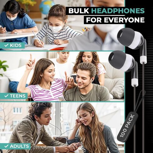 100 Pack USB C Headphones for iPhone 17/16/15 Pro Max, Type C Wired Earbuds with Noise Isolation, USB-C Earphones for iPad, Galaxy S23/S22/S21, Chromebook, MacBook, Android Tablet in Kuwait