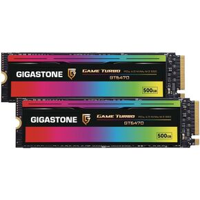 Gigastone Game Turbo PCIe Gen4x4 SSD 500GB (2-Pack) ما يصل إلى 7000 ميجابايت/ثانية مع التخزين المؤقت SLC للألعاب/الكمبيوتر الشخصي/سطح المكتب/الكمبيوتر المحمول ضمان لمدة 5 سنوات M.2 NVMe PCIe 4.0 2280 محرك أقراص الحالة الصلبة الداخلي in Kuwait