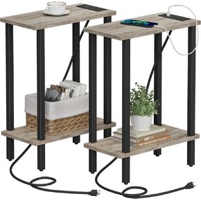 TUTOTAK Narrow Side Table, 2-Tier Small End Table with Charging Station in Saudi Arabia