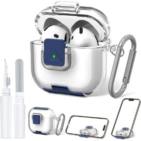 Secure Lock Case for AirPods 4 Case with Phone Stand, Soft TPU Shockproof Protective Cover for Airpods 4th Generation Clear Airpod 4 Case with Cleaning Pen & Keychain (Clear Purple) in Saudi Arabia