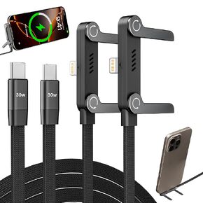 2 Pack USB C to Lightning Cable with Built-in Metal Phone Stand, PD 30W Invisible Holder Charger Cable, 90 Degree Braided Flat Lightning Charging Cable, Foldable Data Cable Standing for iPhone 14-5 in Saudi Arabia