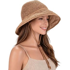 Women's Straw Sun Hat, Wide Brim Packable Bucket Hat for Summer Beach in Kuwait