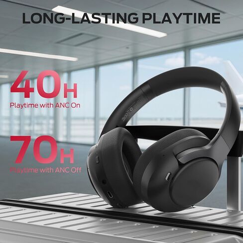 Oraolo Hybrid Active Noise Cancelling Headphones, Wireless Over-Ear Headphones with Deep Bass Sound, Bluetooth 6.0, 70H Playtime, Foldable Comfort Headphone for Travel/Work/Home in Kuwait