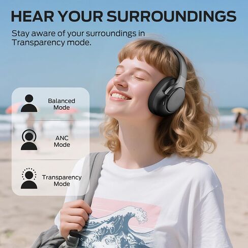 Oraolo Hybrid Active Noise Cancelling Headphones, Wireless Over-Ear Headphones with Deep Bass Sound, Bluetooth 6.0, 70H Playtime, Foldable Comfort Headphone for Travel/Work/Home in Kuwait