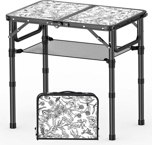 YihuiKo Small Camping Table, Vintage French Flowers Pattern Folding Table in Kuwait