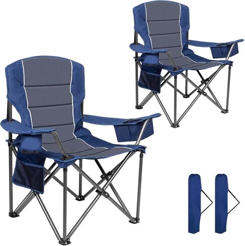 Oversized Padded High Back Camping Chairs,2 Pcs Heavy Duty Folding Chairs Support 500LBS with Cooler Bag,Cup Holder Cooler Bag, Collapsible Chairs for Outdoor, Tailgate, Fishing, Blue in Saudi Arabia