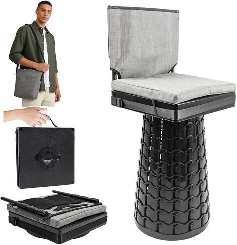 ALEVMOOM 2026 Upgraded Collapsible Stool with Backrest, Cushion & Bag, Portable Telescopic Stool Heavy Duty Load Capacity 1000lbs, Square Folding Chair for Camping Gardening Fishing Hiking BBQ in Kuwait