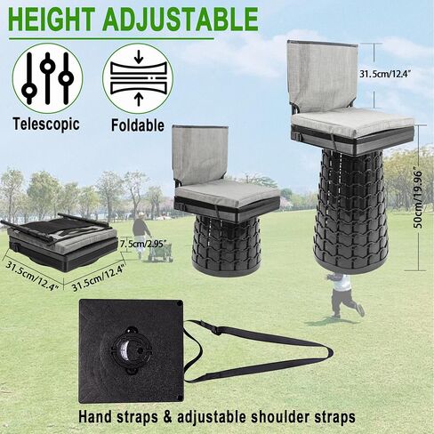 ALEVMOOM 2026 Upgraded Collapsible Stool with Backrest, Cushion & Bag, Portable Telescopic Stool Heavy Duty Load Capacity 1000lbs, Square Folding Chair for Camping Gardening Fishing Hiking BBQ in Kuwait