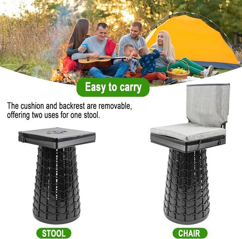 ALEVMOOM 2026 Upgraded Collapsible Stool with Backrest, Cushion & Bag, Portable Telescopic Stool Heavy Duty Load Capacity 1000lbs, Square Folding Chair for Camping Gardening Fishing Hiking BBQ in Kuwait