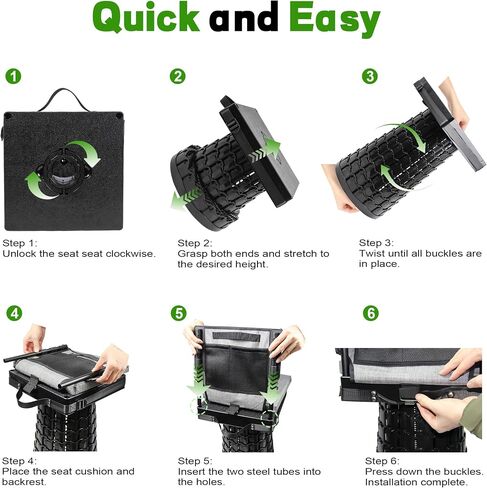 ALEVMOOM 2026 Upgraded Collapsible Stool with Backrest, Cushion & Bag, Portable Telescopic Stool Heavy Duty Load Capacity 1000lbs, Square Folding Chair for Camping Gardening Fishing Hiking BBQ in Kuwait